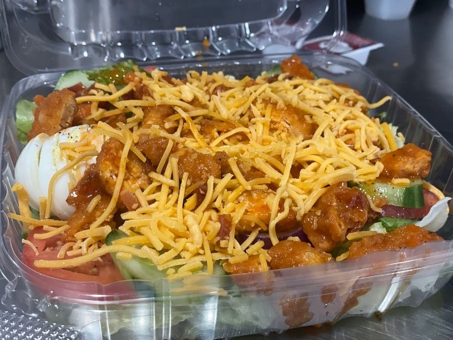 Buffalo Chicken and Bacon Salad.