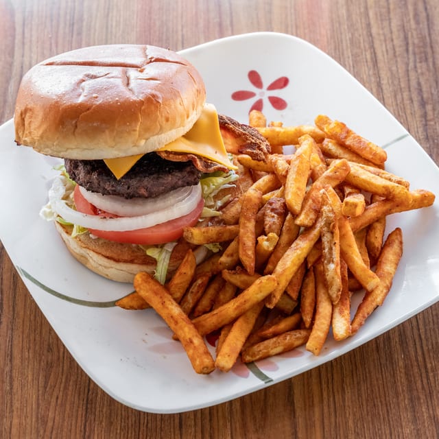 Friday - Bacon Cheeseburger, Fries & Pop.