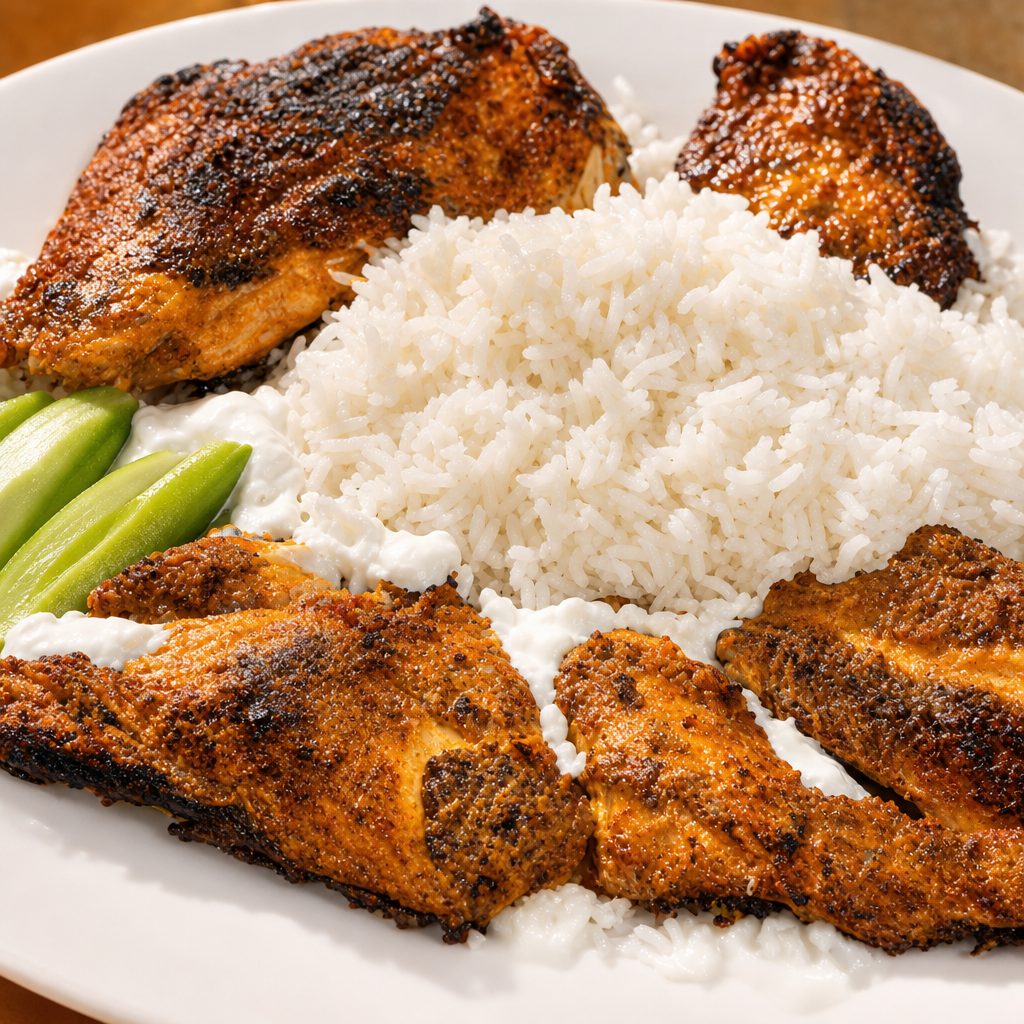 Blackened Swai Fish Dinner Over Rice.