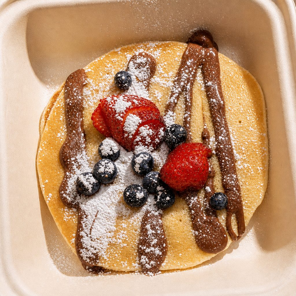 Pancakes Berries and Nutella.