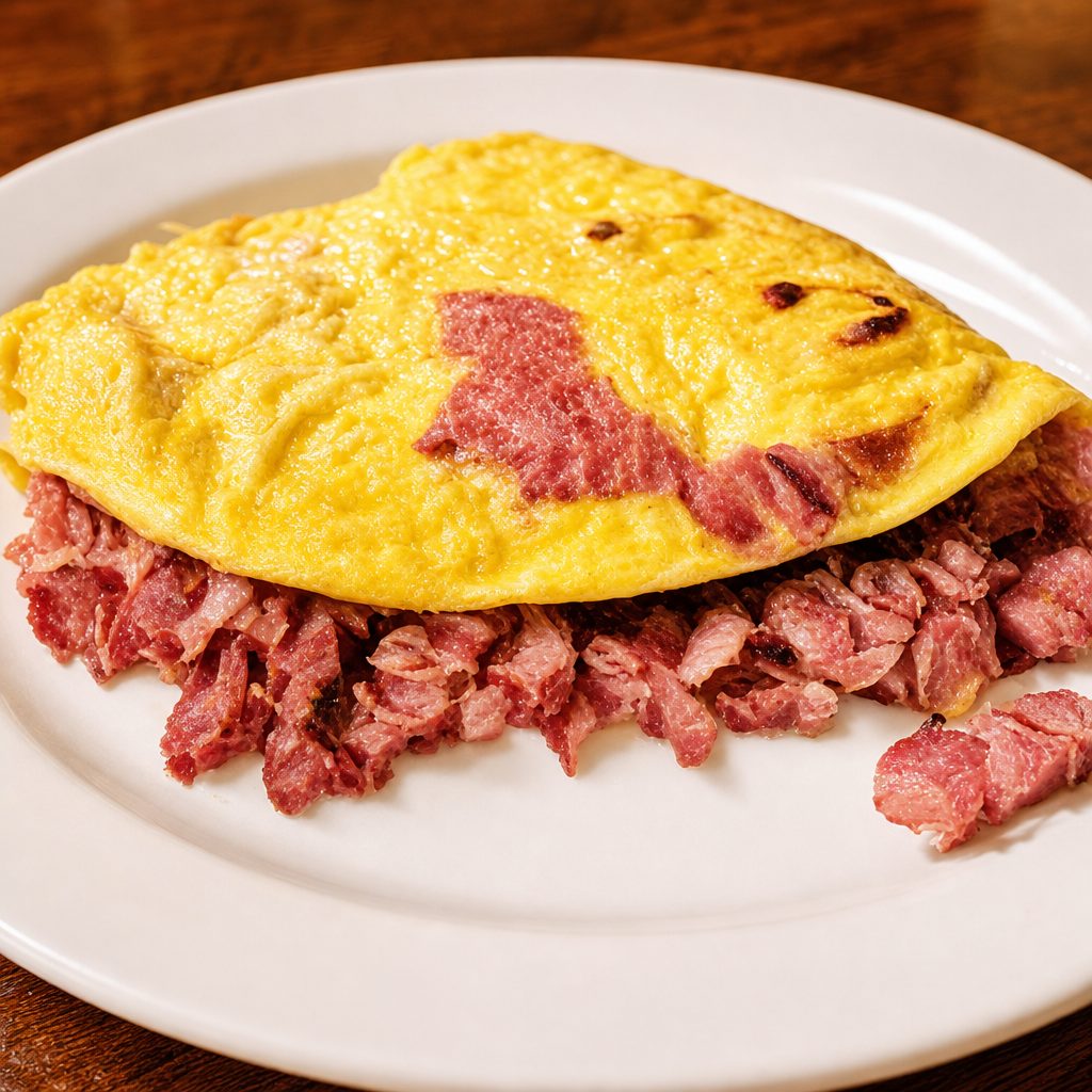 Corned Beef & Swiss Omelette.